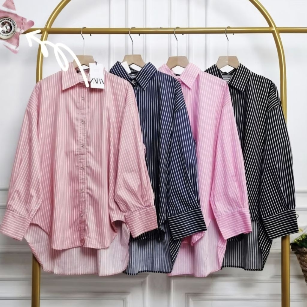 ATASAN KEMEJA MOTIF SALUR ZARA/KEMEJA SALUR WANITA OVERSIZE/ATASAN KEMEJA ZARA