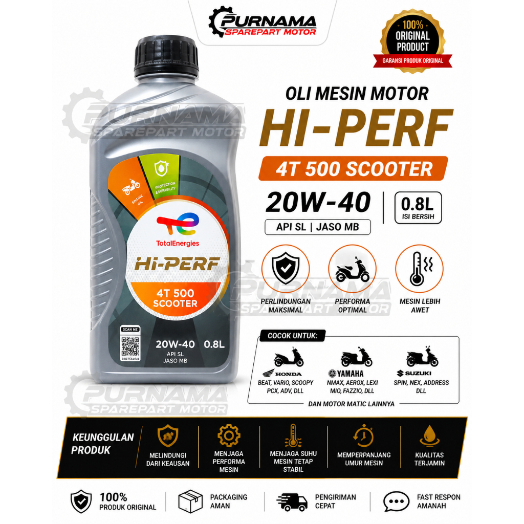 OLI TOTAL HI-PERF 4T 500 SCOOTER 20W40 0.8L OLI MESIN MOTOR MATIC