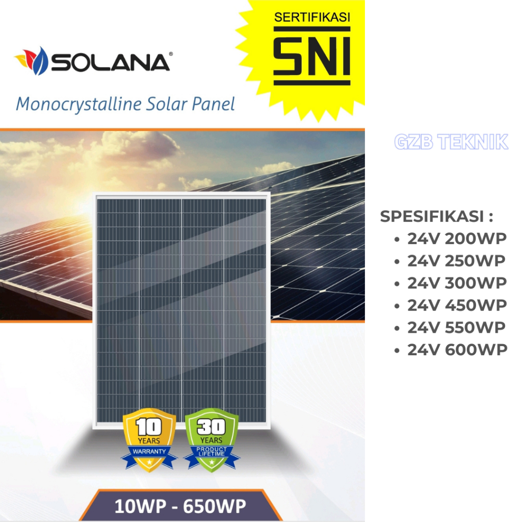 Solana Monocrystalline Solar Panel / Panel Surya PV / 200WP / 250WP / 300WP / 450WP / 550WP / 600WP