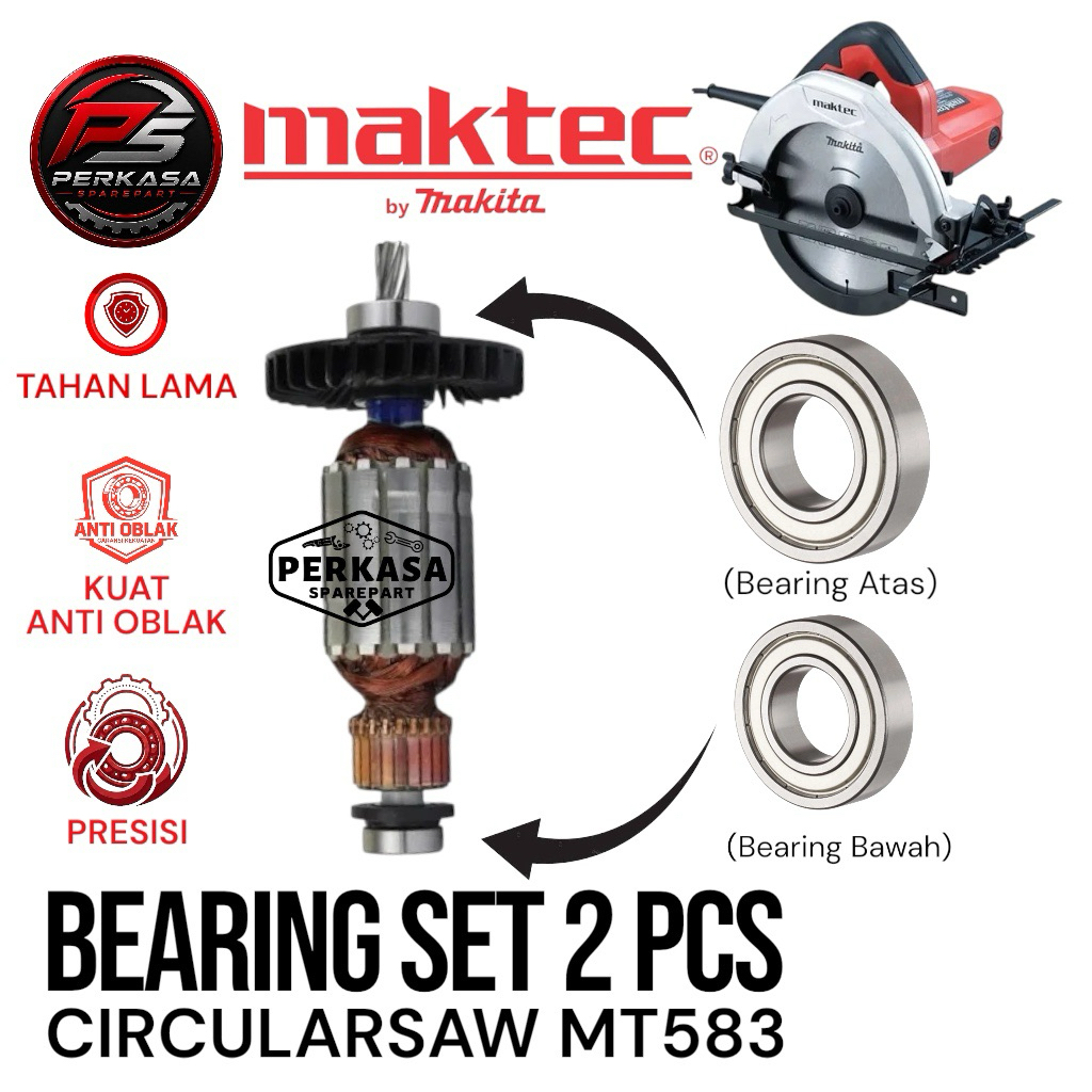Bearing Set 2 Pcs MT583 Di Armature Circularsaw Maktec MT 583 Klaher Atas Bawah Set Serkel Maktec