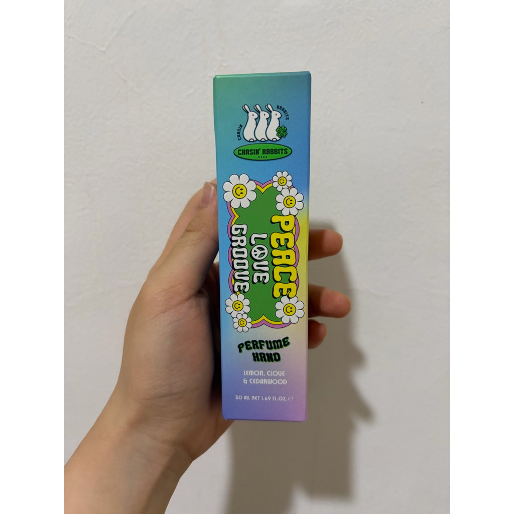 chasin rabbits peace love groove perfume hand cream lemon clove cedarwood 50ml