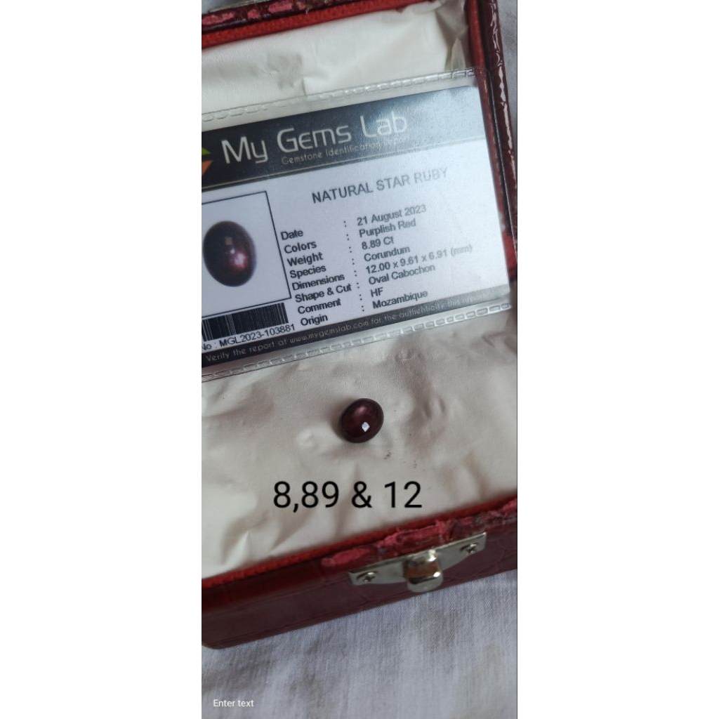 natural Star ruby dgn memo