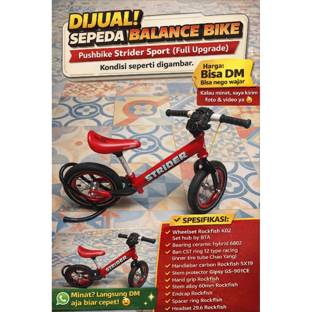 Pushbike Strider Sport | Pushbike Full Upgrade | Sparepart Pushbike Original