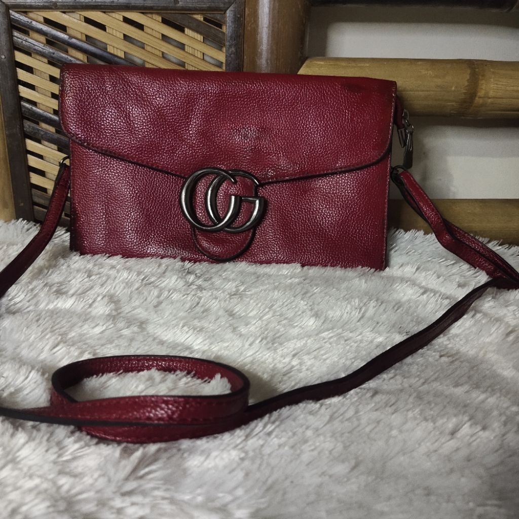 PL tas selempang wanita kulit maroon