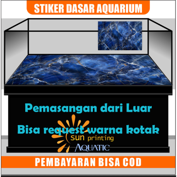 Stiker Dasar Aquarium Motif Marmer Biru
