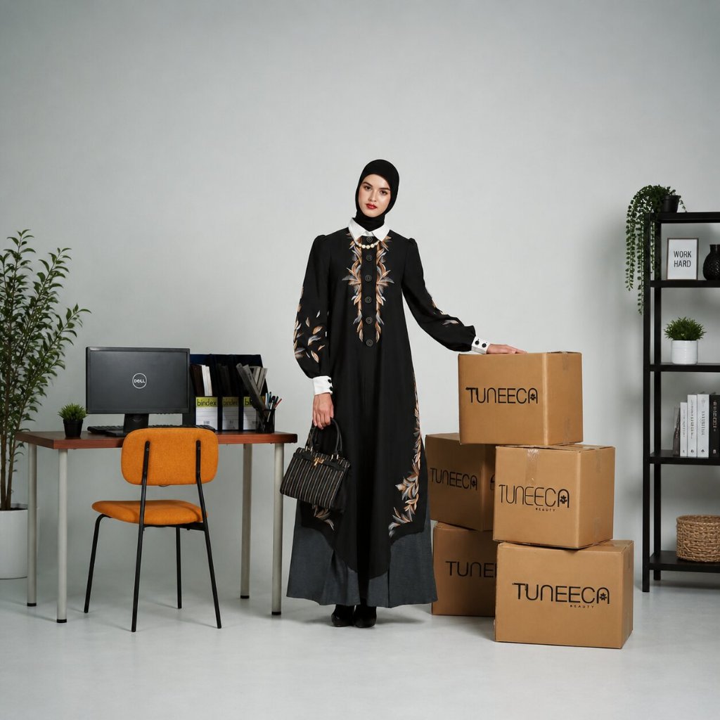 TUNEECA Abaya Hitam Formal Bordir Aveline - TH-0326001
