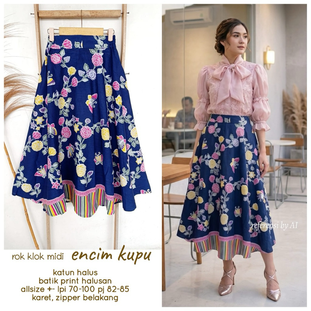 SKIRT BATIK. Rok Klok Batik. Rok batik lebar. Bawahan batik. Batik kerja perempuan. Rok midi