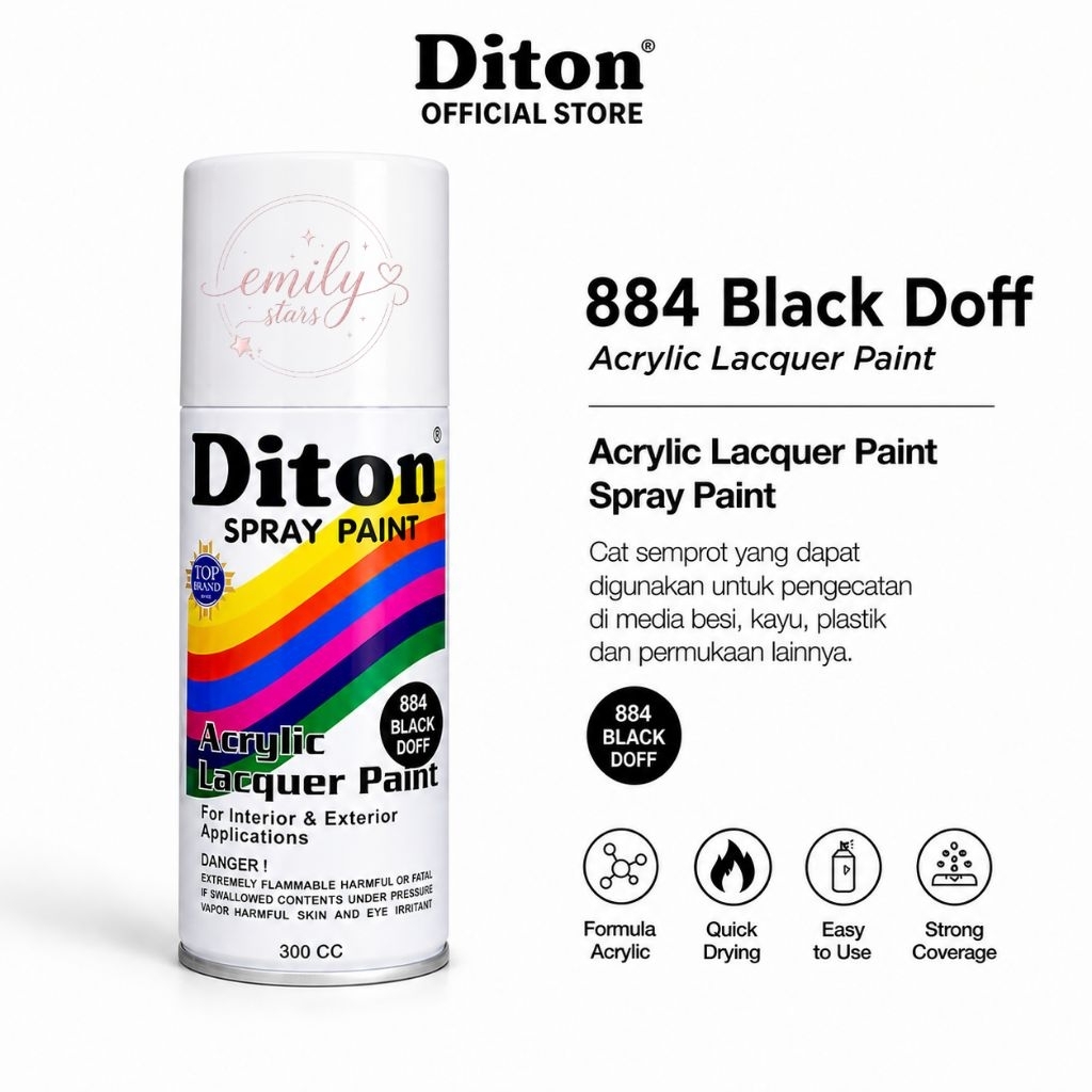 884 Black Doff Diton 300 cc / Cat Semprot Diton 300 ml Warna Hitam Doff