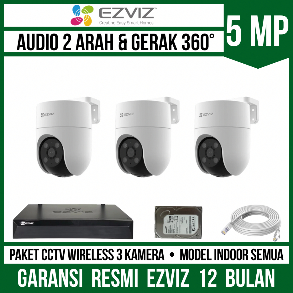 Paket CCTV Ezviz 5MP 4 Channel 3 Kamera Outdoor WIFI Camera CCTV Wireless