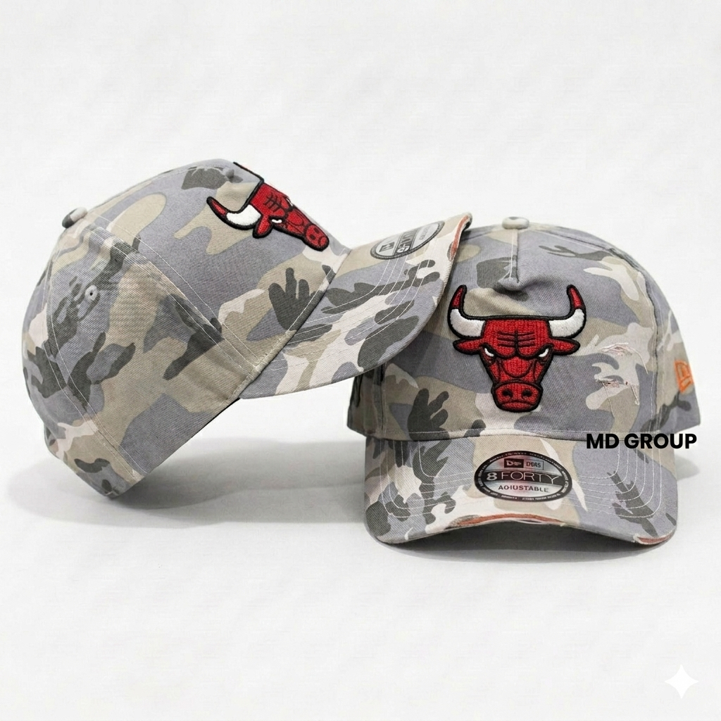 New Era Topi Baseball Bulls Loreng Camo White Model Sobek Kualitas Import Terbaru Unisex Bisa COD