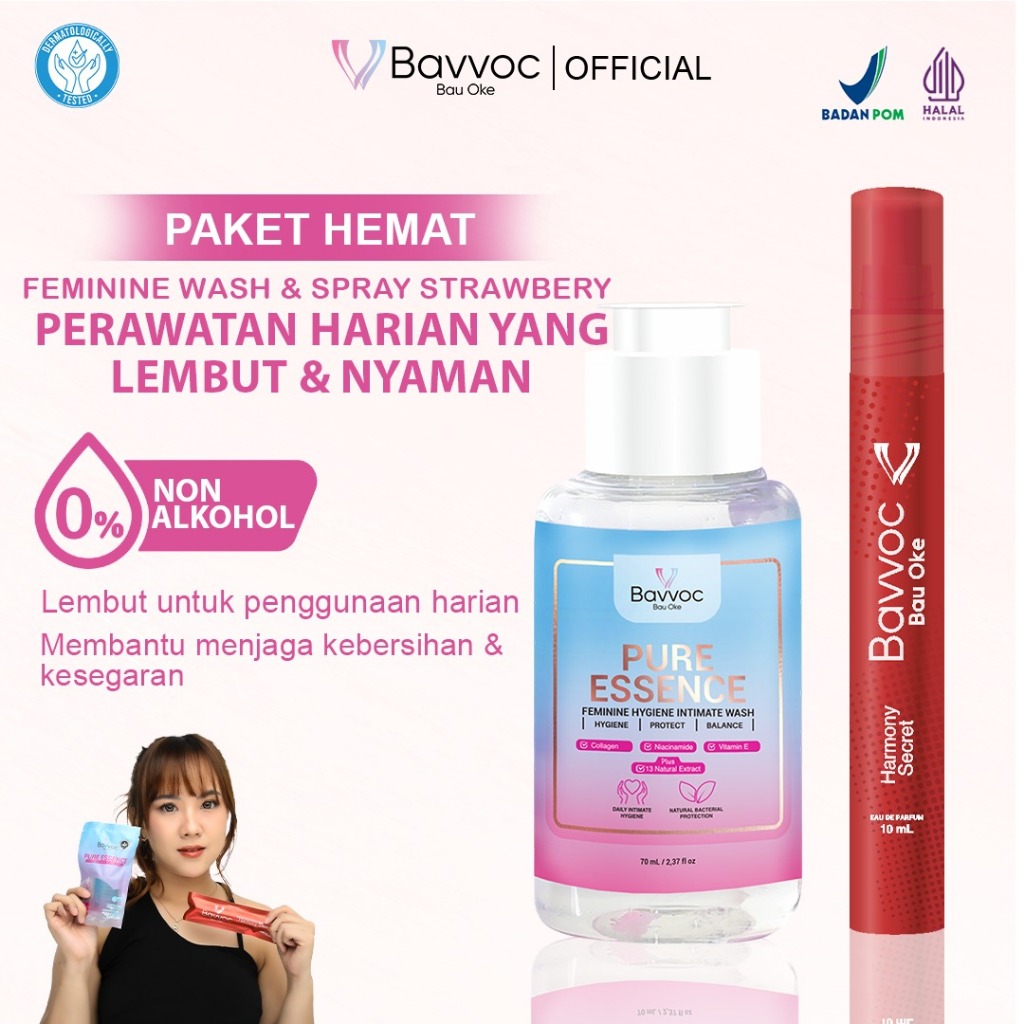 BAVVOC 2in1- Pure Essence Feminine Hygiene Intimate Wash & Harmony Secret Eau De Parfum Strawberry