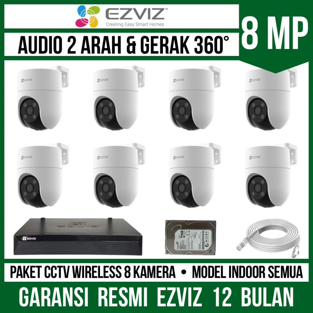 Paket CCTV Ezviz 8MP 8 Channel 8 Kamera Outdoor WIFI Camera CCTV Wireless