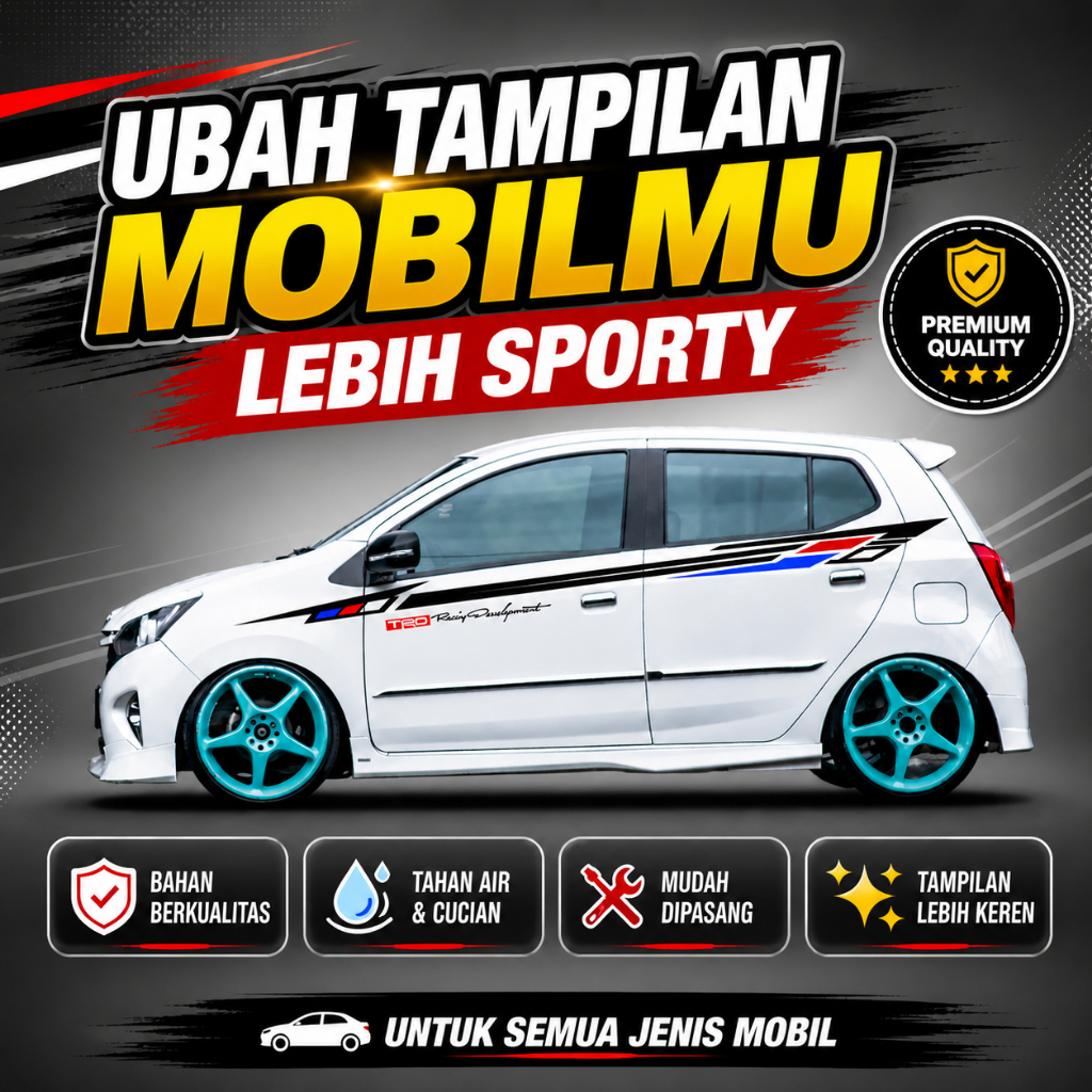 Stiker Mobil Agya trd gr sport Variasi Body samping Ayla Minimalis