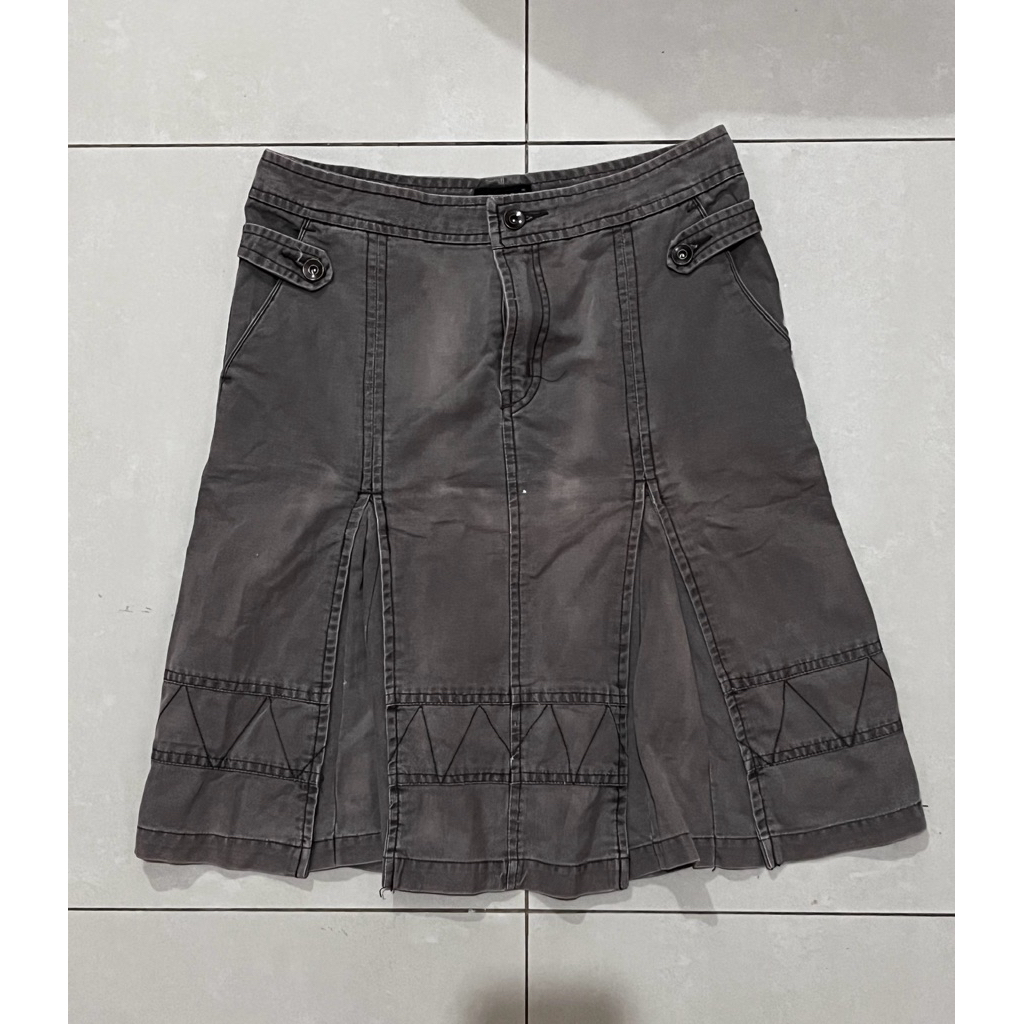 rok hijau army coklat carpenter cargo midi vintage skirt