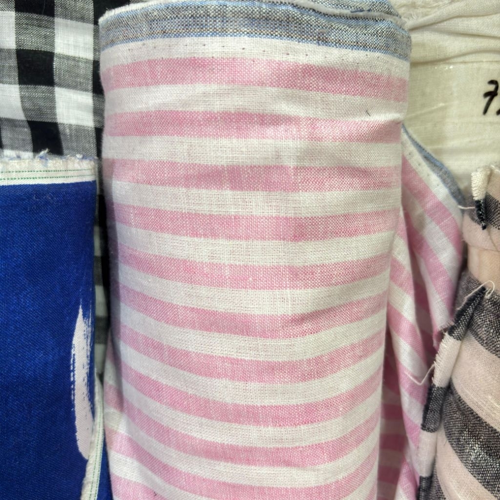 kain katun Linen motif salur/kain katun pure linen salur