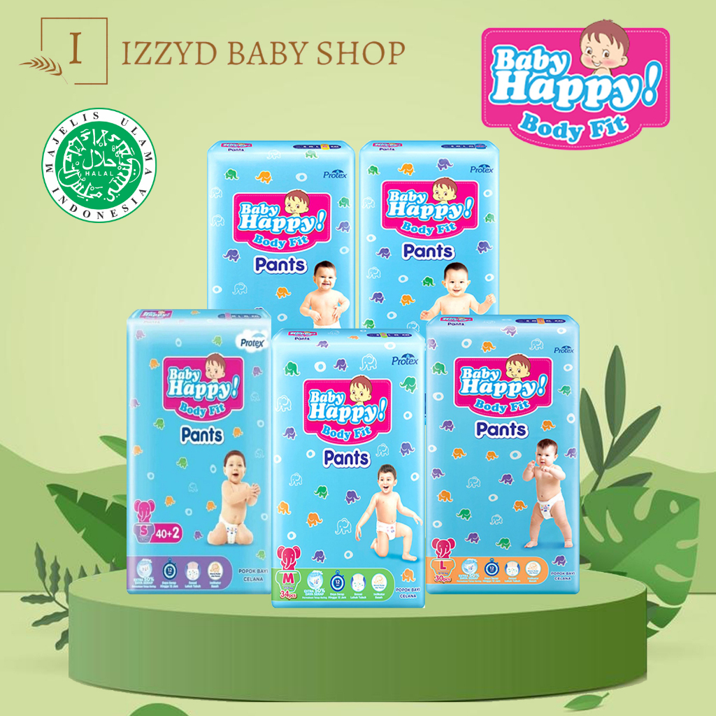 Izzyd Baby Happy Baby popok celana sekali pakai diapers body fit active pants S, M, L, XL, XXL bayi