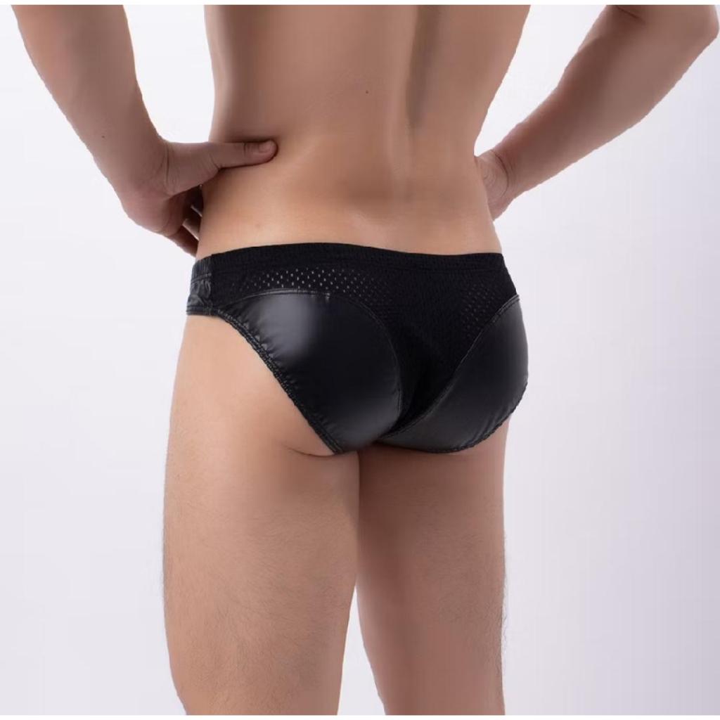 CELANA DALAM PRIA PREMIUM BRIEF SINTETIK LEATHER KULIT HITAM