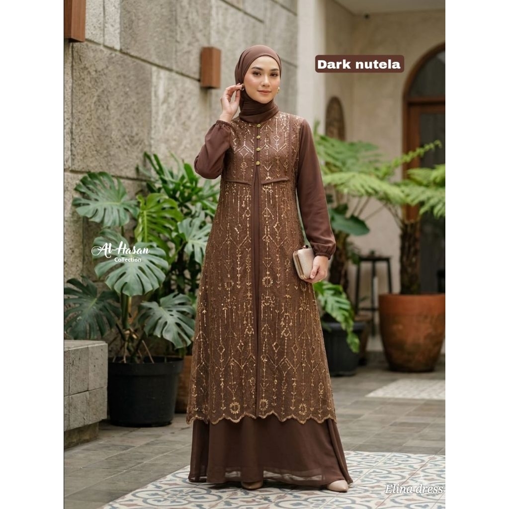GAMIS BRUKAT SABRINA TILLE MIX MARINASILK ELINA  DRESS AL HASAN