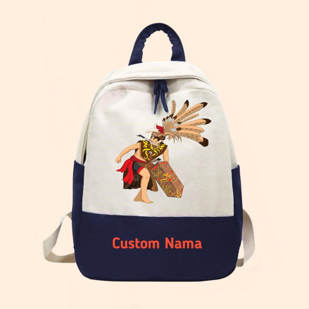 Tas anak sekolah ransel gambar tradisi Dayak free nama