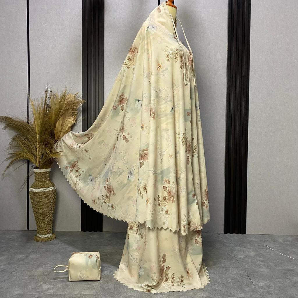 Mukena 2 in1 Resleting Premium Satin Motif Bunga Mukena Travel & Ibadah Nyaman