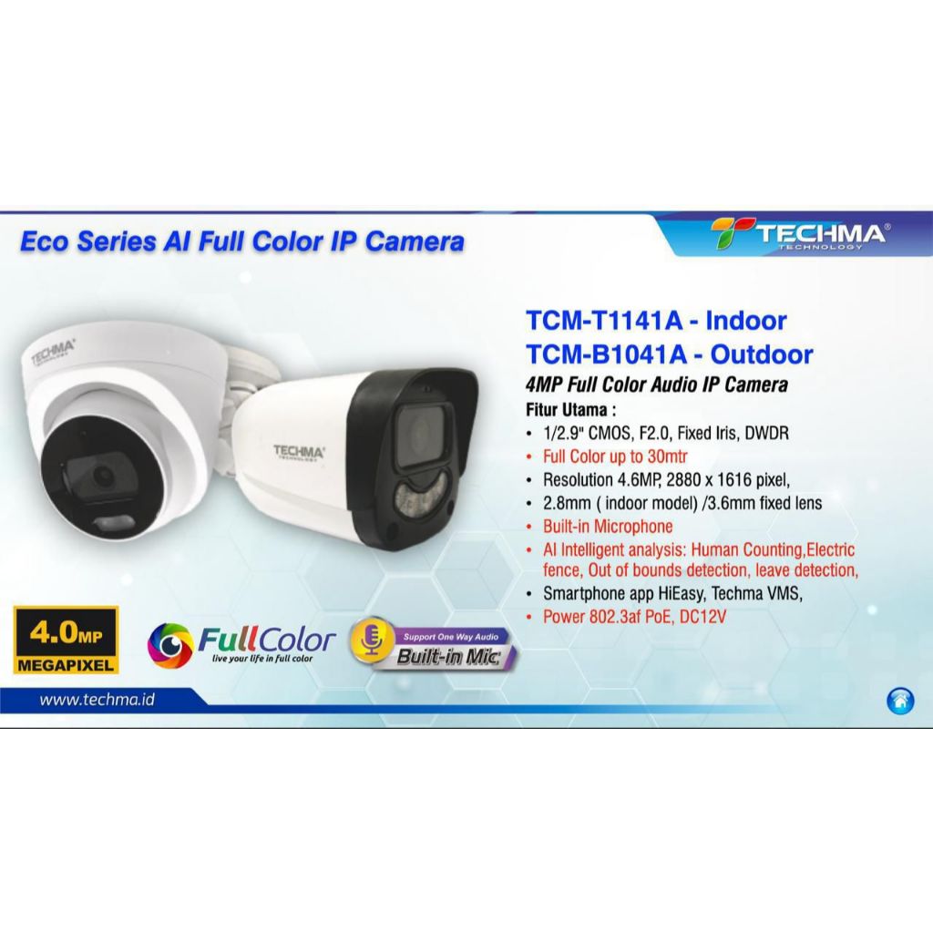 Entry Level IP Camera 4MP Full Color , Audio, Human Counting