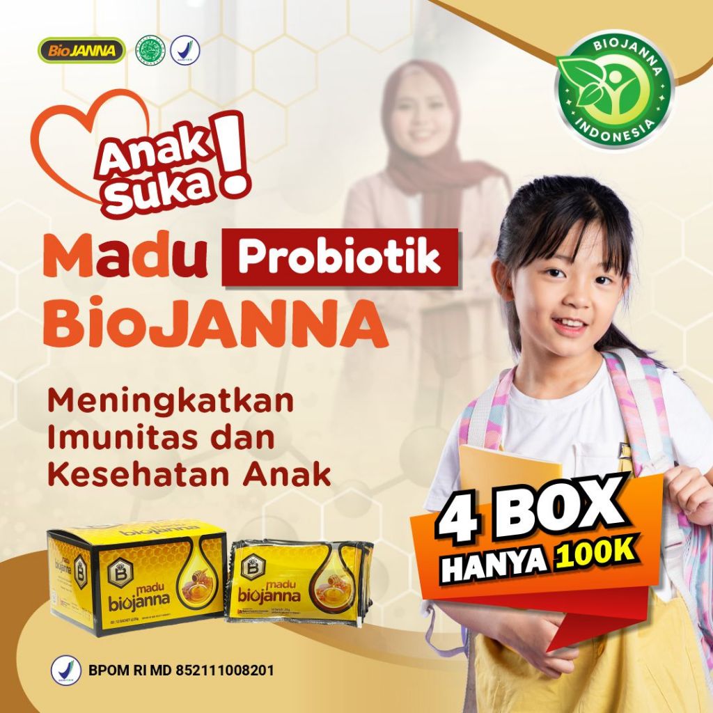 Madu Anak Madu Probiotik Biojanna Kemasan Sachet isi 12 Pcs @15ml