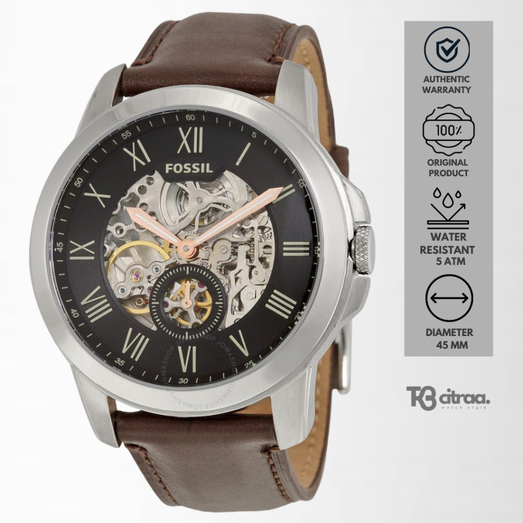 Jam Tangan Fossil Grant Automatic Pria Kulit Brown Casual Sporty Original ME3095