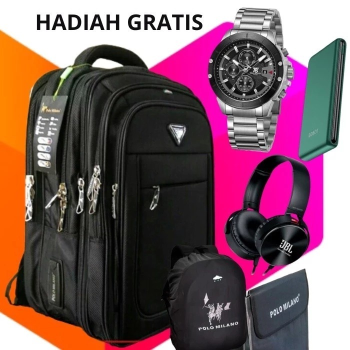 (Free Jam Tangan) Tas Sekolah SD SMP SMA Laki Laki Bacpack Taas Ransel Pria Dewasa Polo Original Asl
