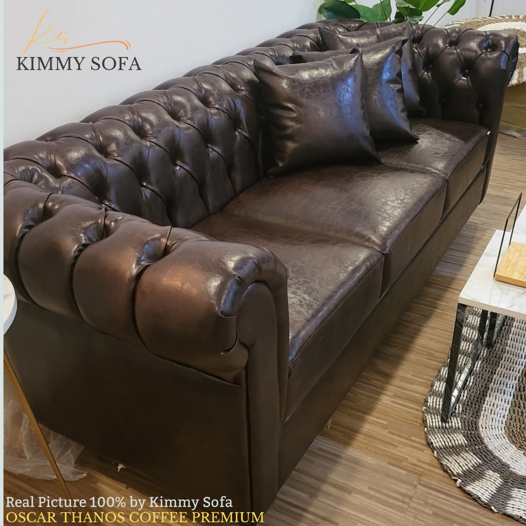 KIMMYSOFA Chesterfield  Kancing Classic Bahan Velvet Ukuran 3 Seater 210cm