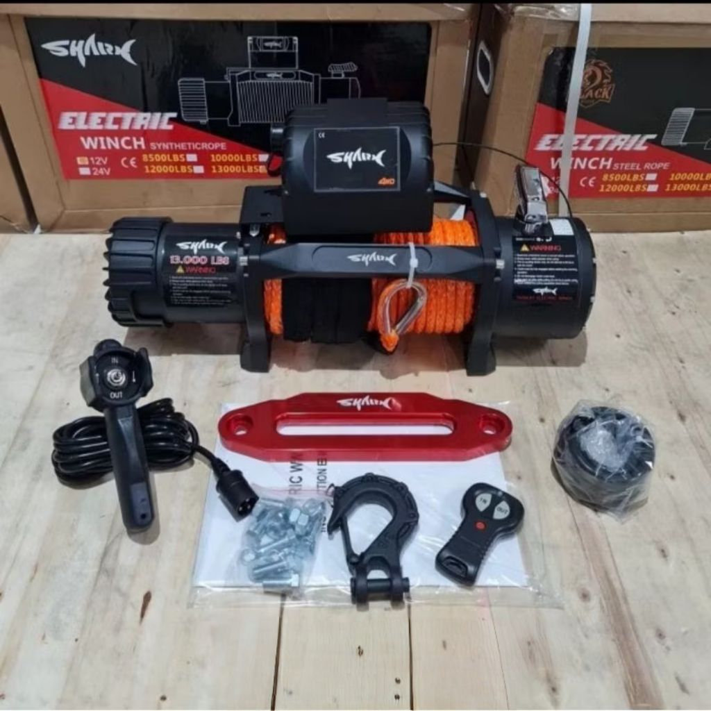 WINCH SHARK PLASMA 13000 LBS 12 DAN 24 VOLT TALI DEREK MOBIL WINCH OFFROAD