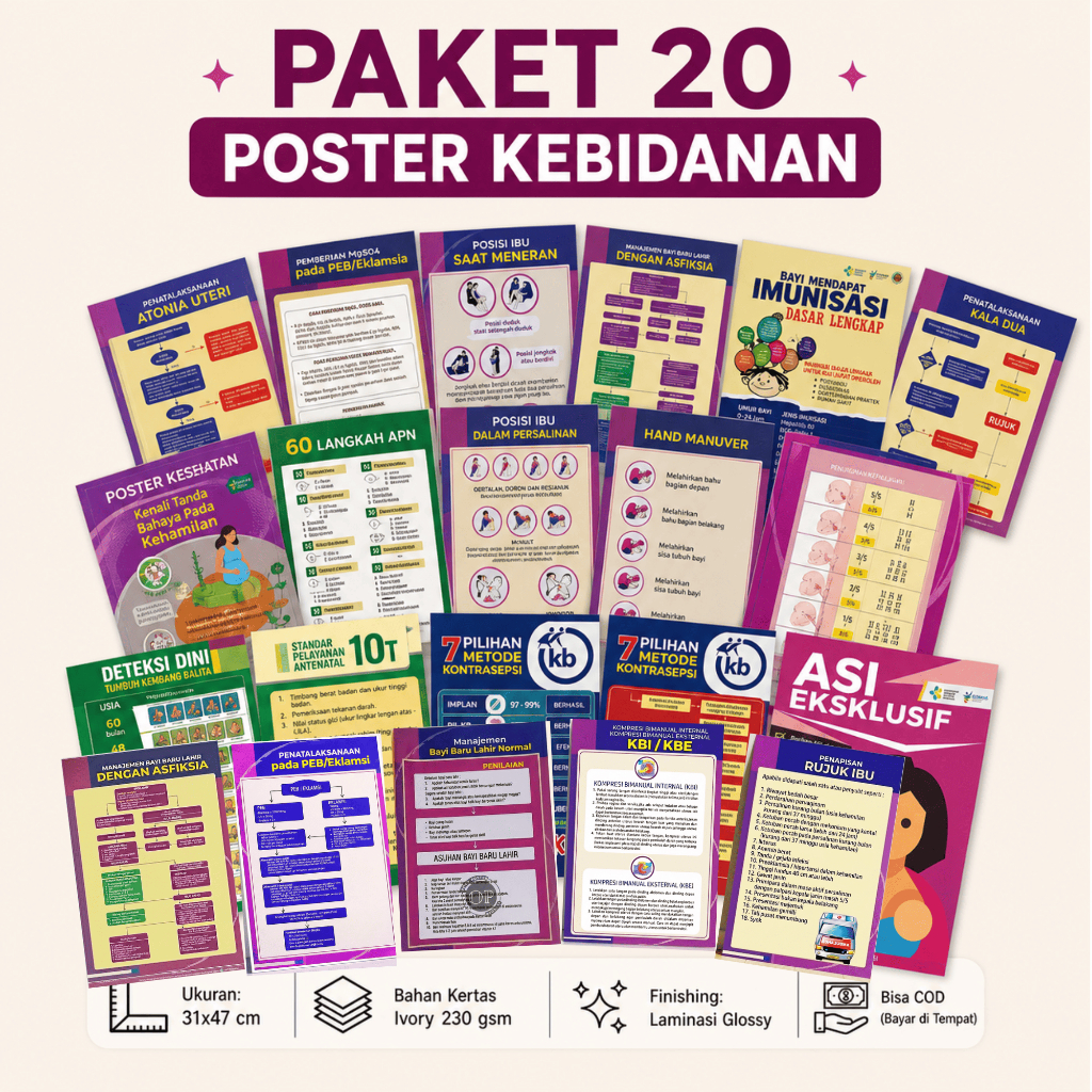 Paket 20 Poster Kebidanan - Poster Lengkap Kebidanan - Persalinan - Kebidanan APN - Kesehatan