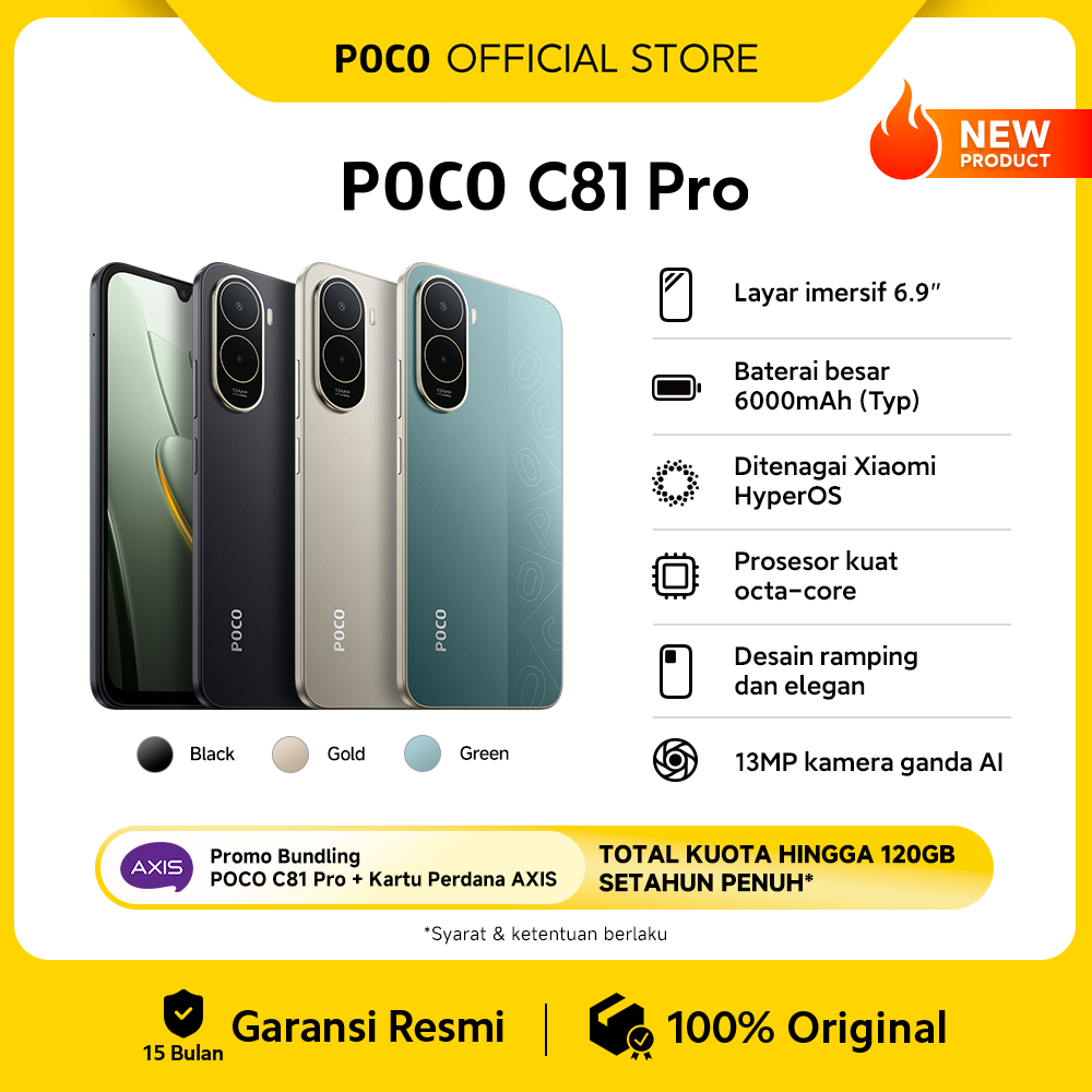 POCO C81 Pro (4GB/128G) (4GB/64GB) | Layar imersif 6.9" | Baterai besar 6000mAh (Typ) | Ditenagai Xi