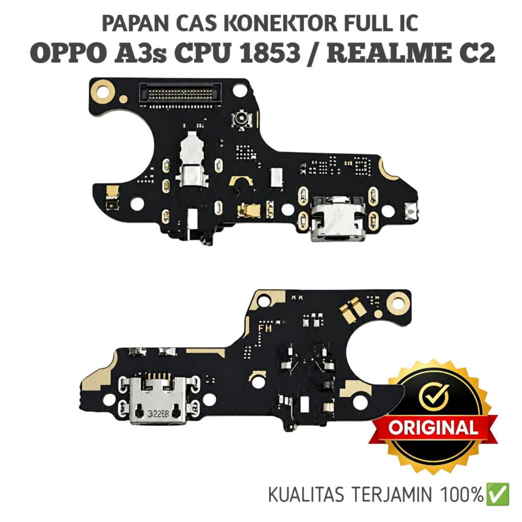 Papan cas konektor Oppo A3s CPU 1853/ Realme C2 full IC original.peganti papan cas conektor siap pas