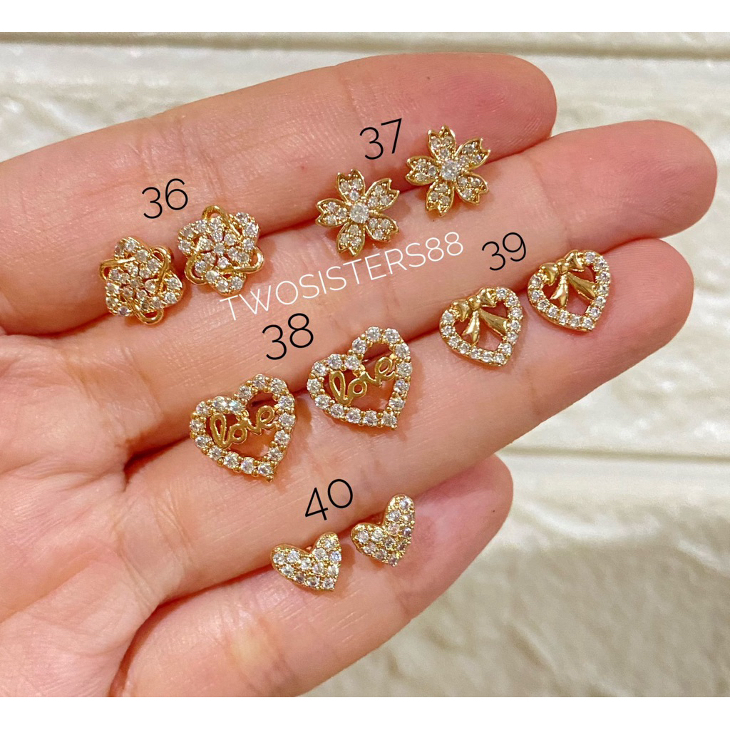 ANTING WARNA EMAS GIWANG TUSUK PERMATA LOVE IMITASI FS