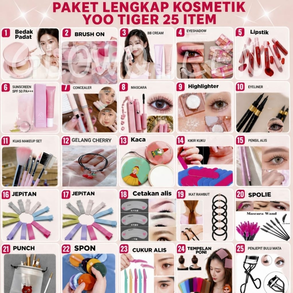 YOO TIGER PAKETAN SET MAKEUP KOSMETIK 25 ITEM (GC)
