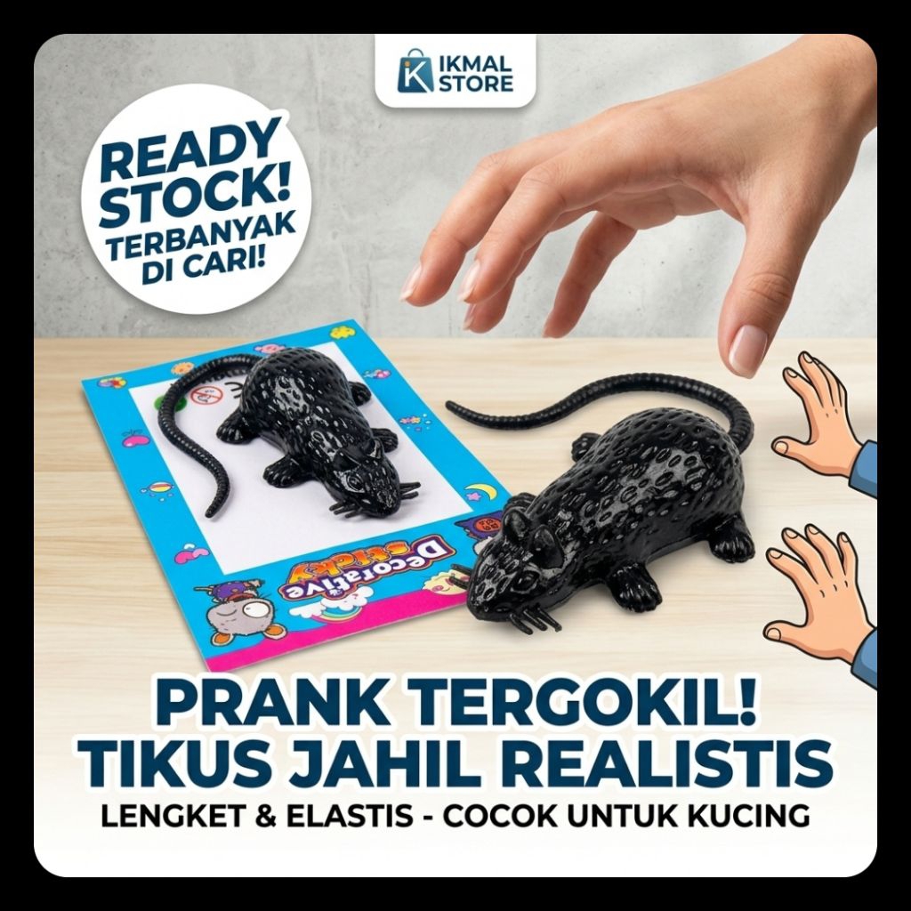 Mainan Tikus Karet Tikus Palsu Prank Jahil Realistis - Replika Tikus Hitam Tekstur Lengket - Mainan 