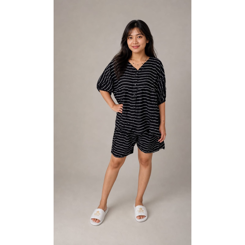 Set Piyama Babydoll Premium | Baju Tidur Wanita Adem Busui & Bumil Friendly Lengan Balon bahan katun