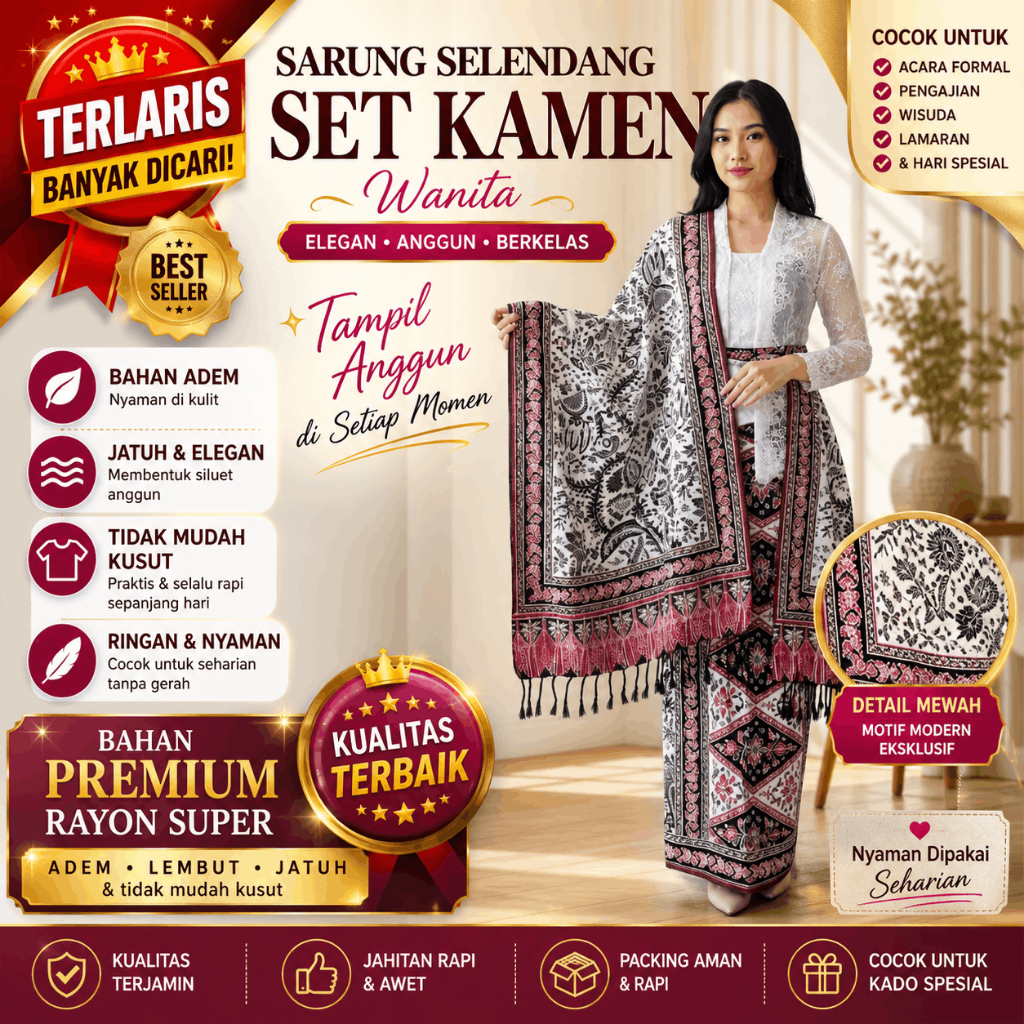 Sarung Selendang [Motif Rumput Laut] Set Kain Batik Premium