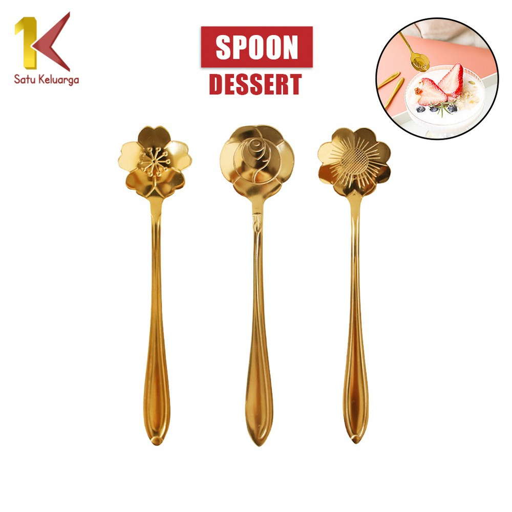 Satu Keluarga Sendok Korea Teh Kopi Kecil Stainless Steel C766 Spoon Dessert Motif Love Elegant Warn