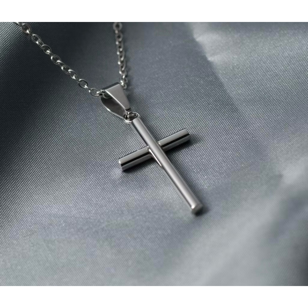 Kalung Silver Salib Cross Pipe Stainless Steel (anti karat)