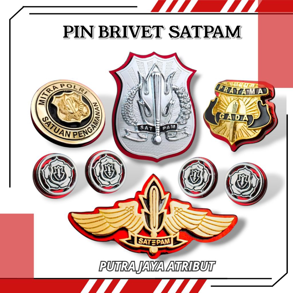 Pin Satpam Security Brivet Wing Gada Pratama Madya Kewenangan Monogram Mitra Polri Magnet Paku Kanci
