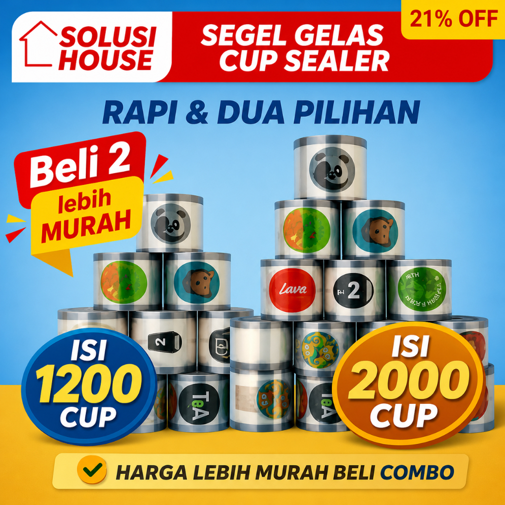 Segel Gelas Cup Sealer Tebal Anti Bocor | Tutup Plastik Lid Cup | Isi 1000 1200 2000 pcs