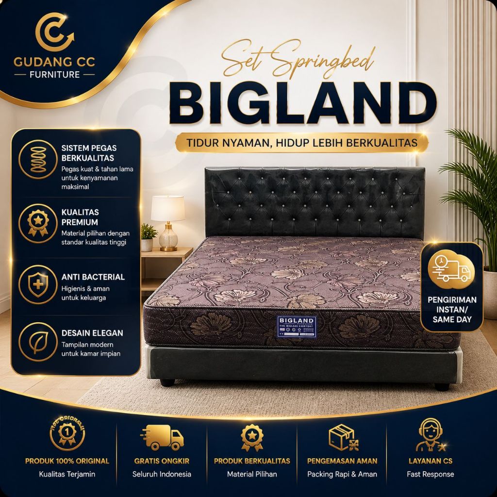 (GCC-SB) Kasur Set Springbed Bigland Tempat Tidur Minimalis Terjangkau Dengan Per Empuk