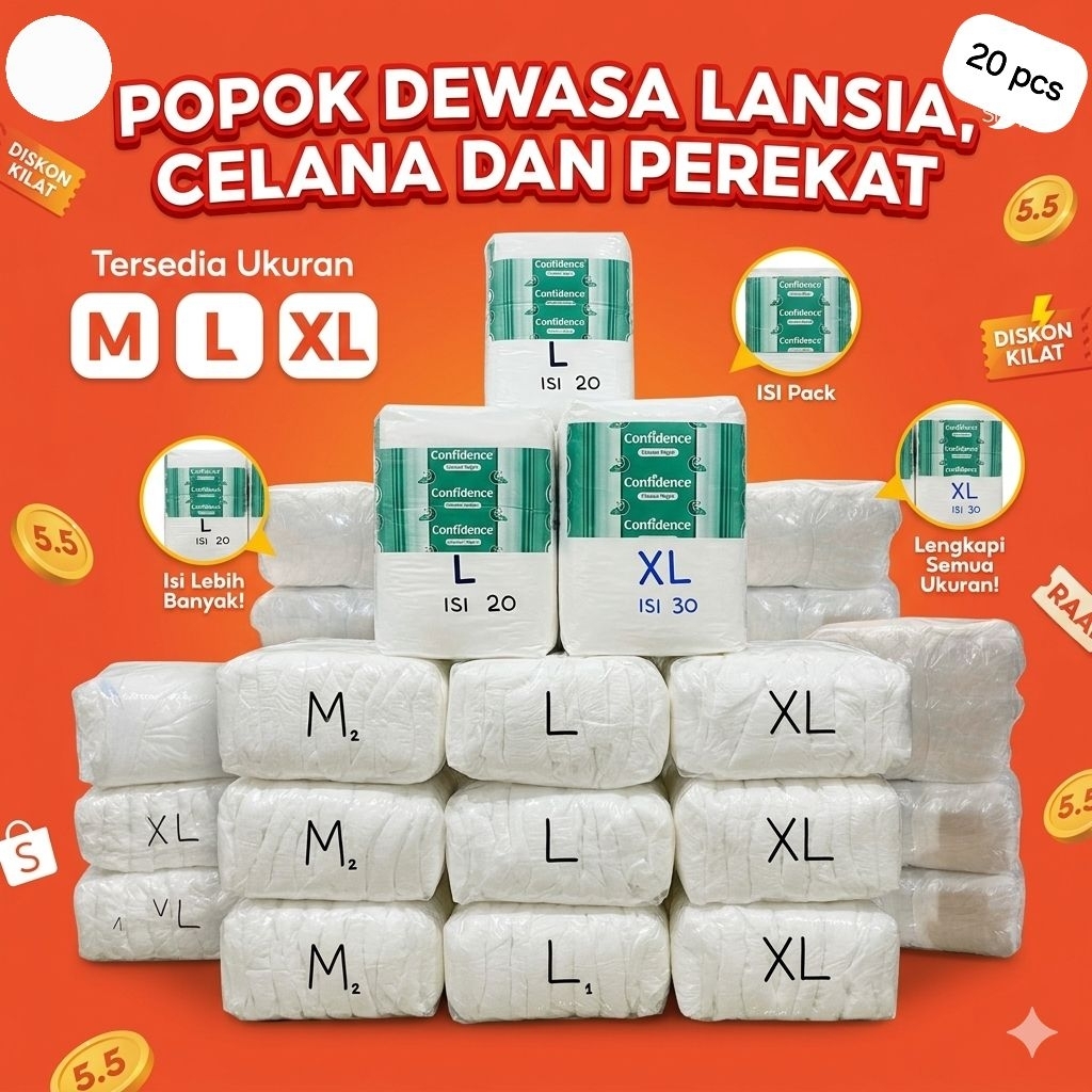 POPOK DEWASA TIPE PEREKAT DAN CELANA | isi 20 pcs PAMPERS LANSIA  DIAPERS PEMPES TERMURAH