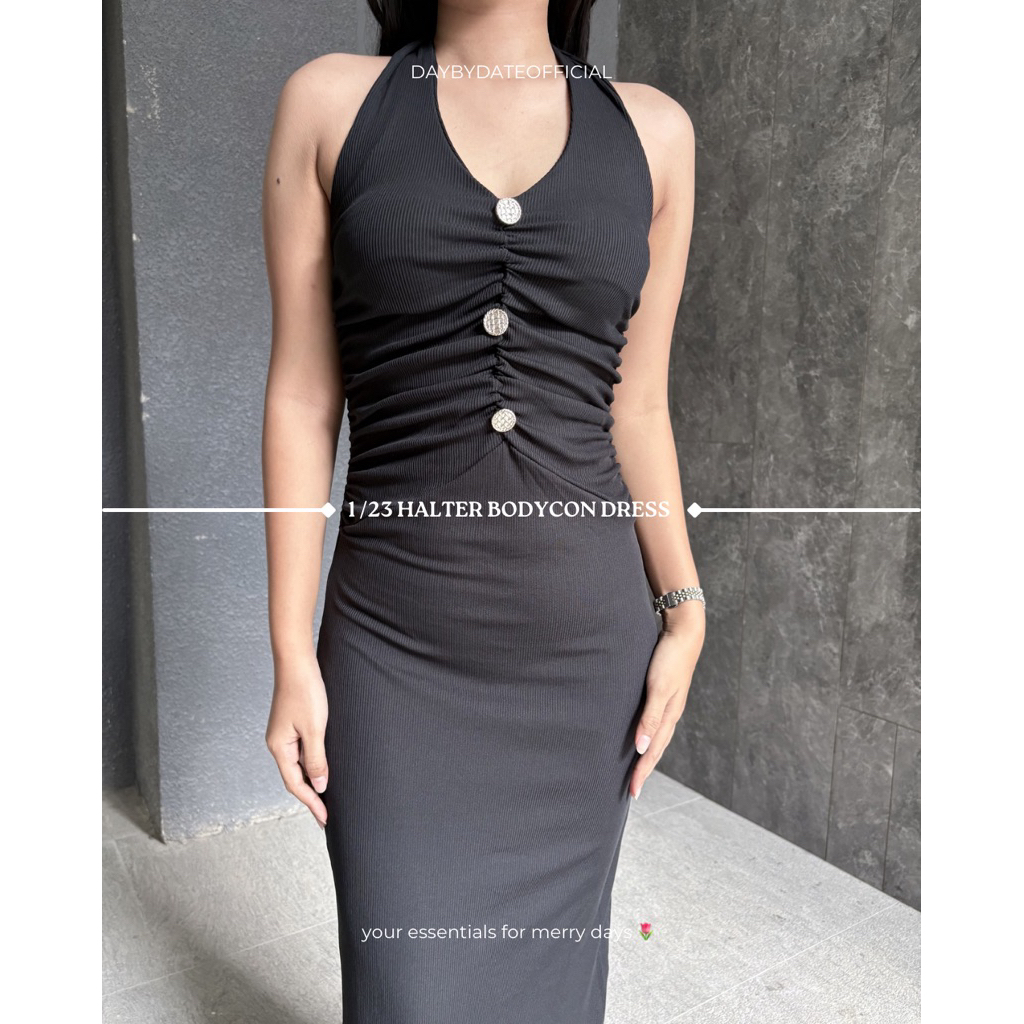 1 / 23 Halter Bodycon Dress | Daybydate | Knit Dress Knit Dress Press Body Knit Dress Bodycon Halter