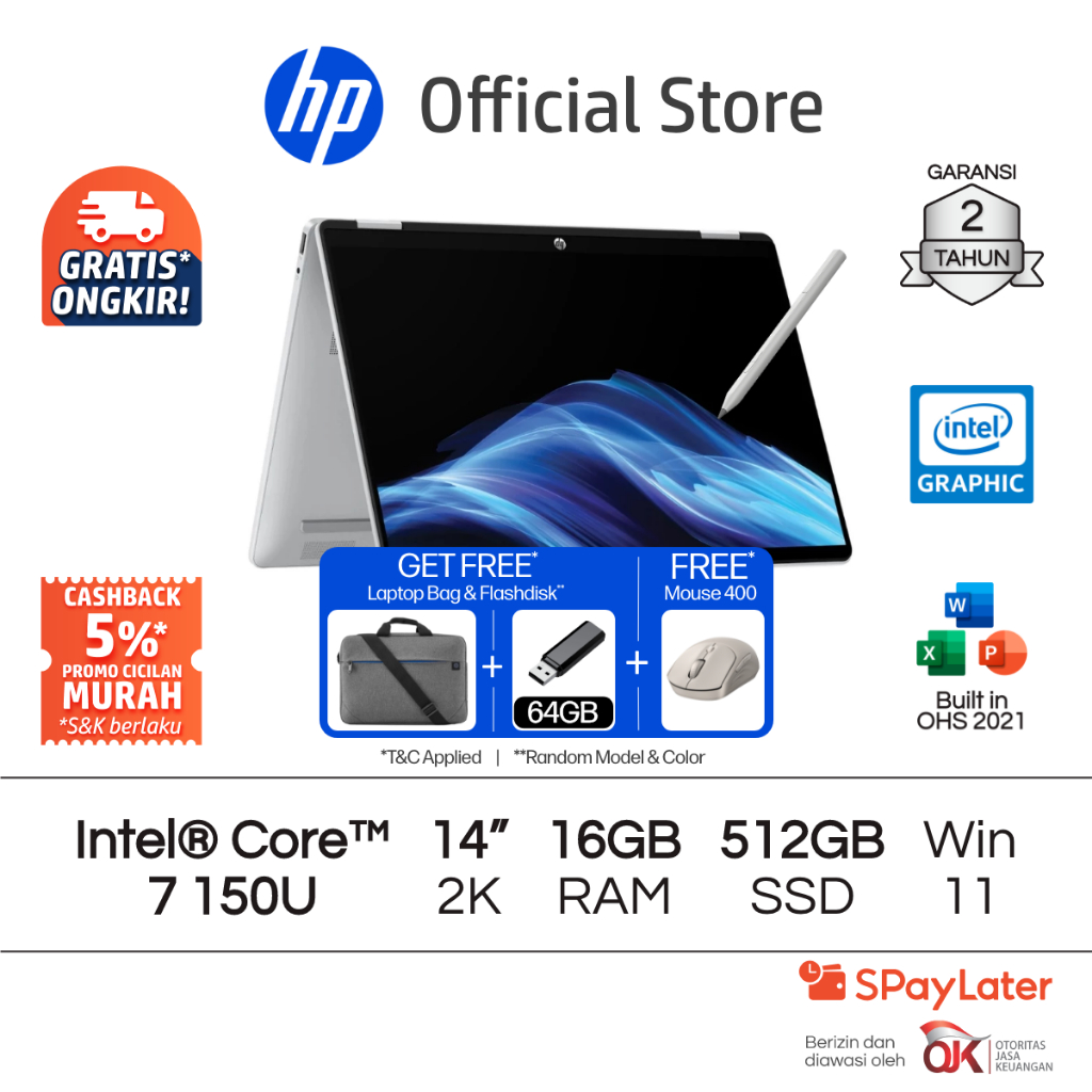 Laptop HP Pavilion x360 2 in 1 - OmniBook 5 Flip [NEW] Intel Core 7 UHD 16GB RAM 512GB SSD Silver / 