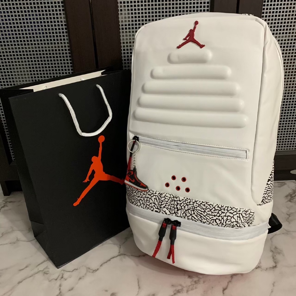 TAS RANSEL JORDAN RETRO 3 LEATHER ORIGINAL WHITE BACKPACK / RANSEL PRIA WANITA / RANSEL WATER PROOF