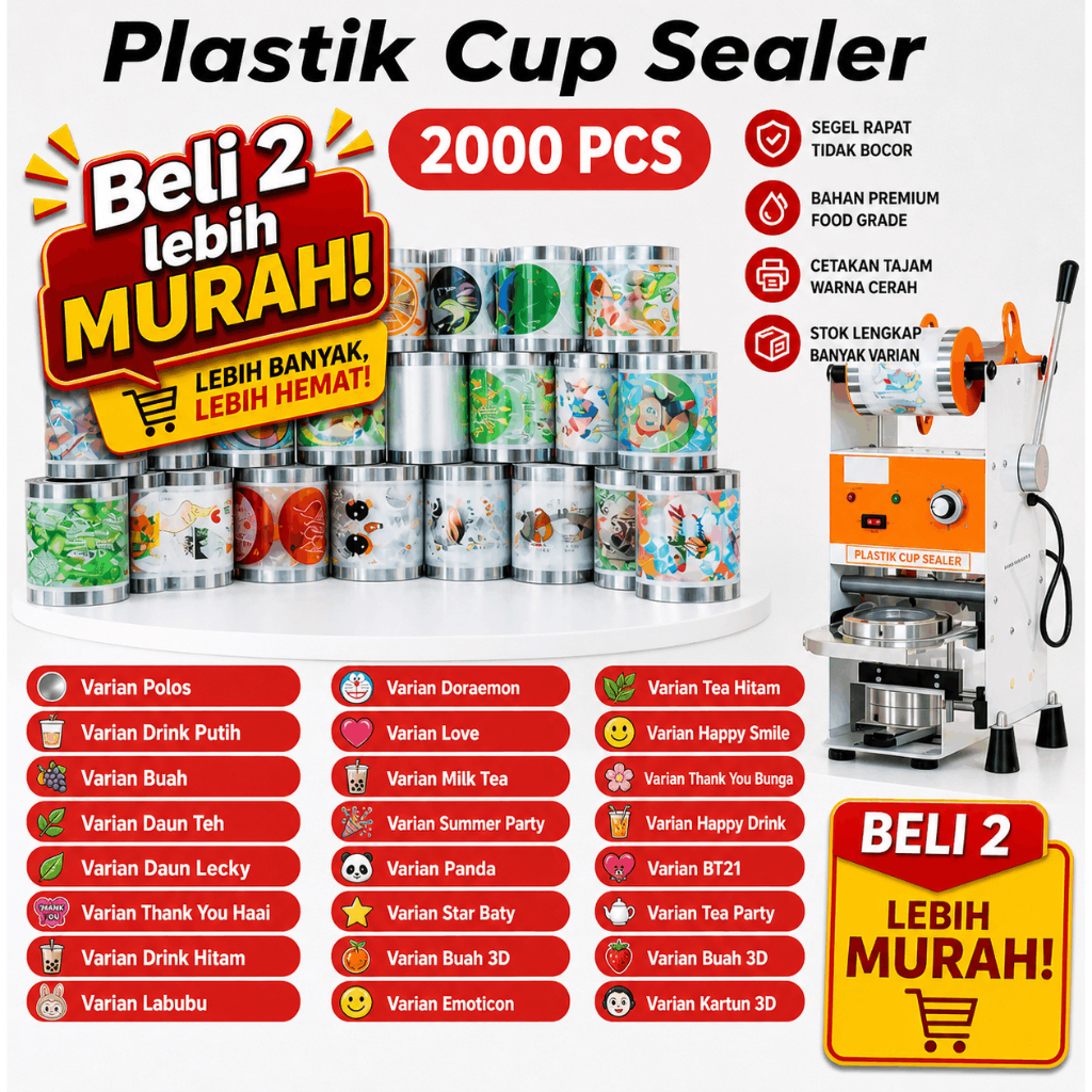 Segel Gelas Cup Sealer Tebal Anti Bocor | Tutup Plastik Lid Cup | Isi 2000 pcs