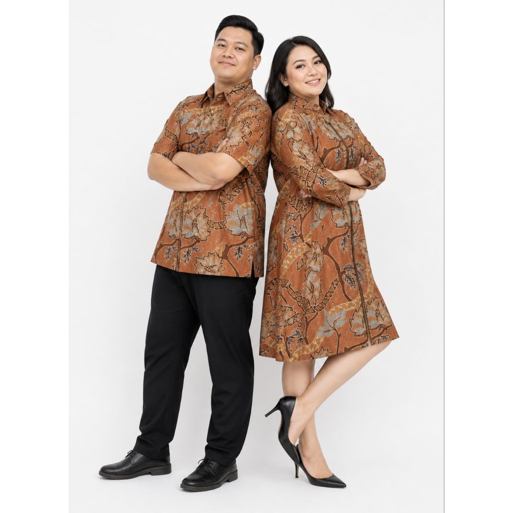 COUPLE BATIK KATUN COKLAT JUMBO SARIMBIT TUNIK BATIK BIG SIZE SERAGAM PASANGAN BATIK COKLAT JUMBO