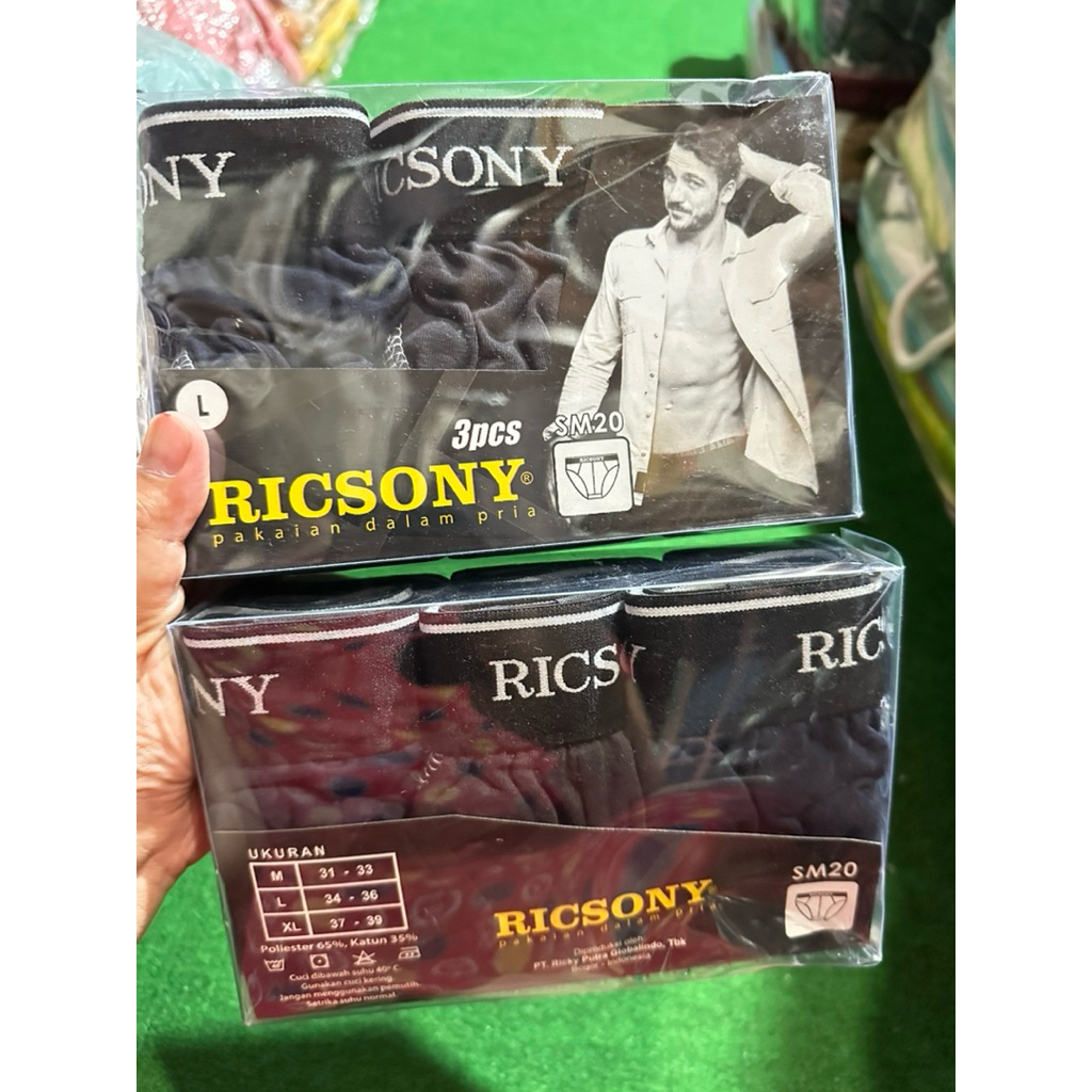 Celana Dalam Pria Ricsony SM20 Boxer Pria Polos Nyaman Bahan Katun Premium Size  L XL